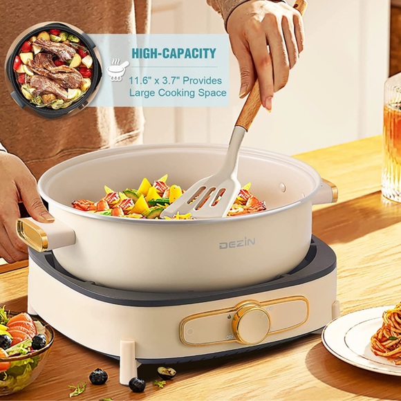 Dezin 4L Electric Non-Stick Cooking Hot Pot Party Family Meal Tempered Glass Lid - Picture 5 of 8